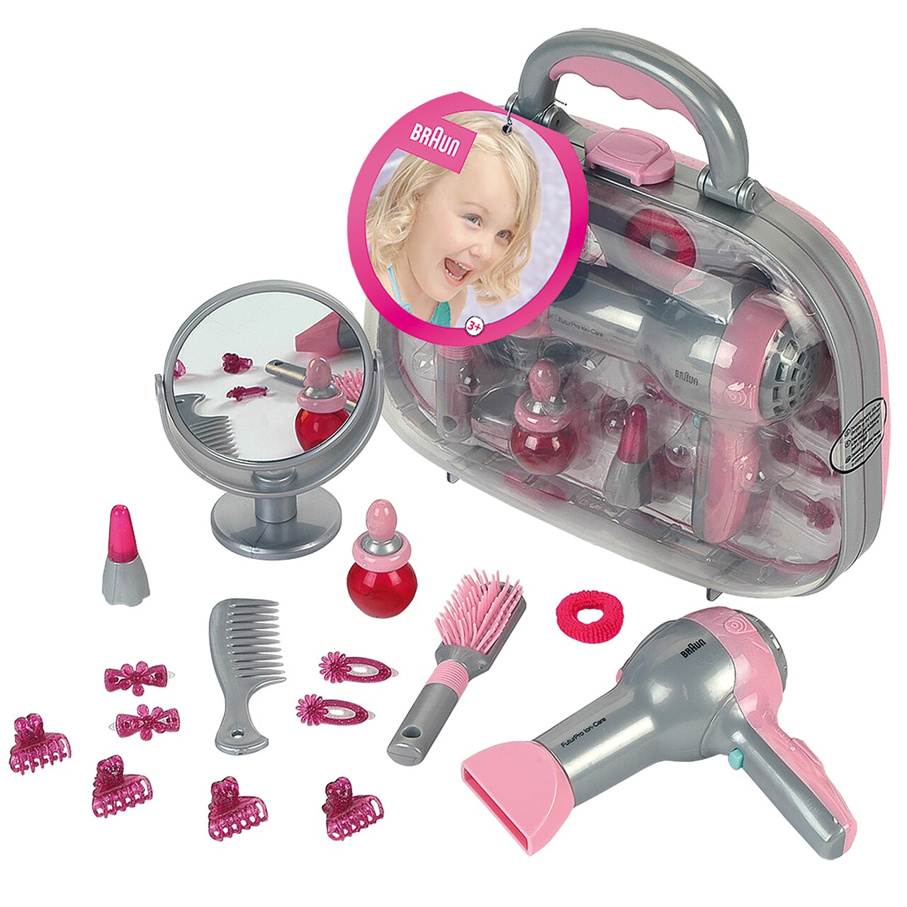 Braun: Mega Hairstyling Case - Toy Beauty Set - Klein, Hairdresser's Case W/ Braun Battery-Powered Hairdryer, Set Includes Mirror, Comb, & Lots Of Styling Accessories I Kids Pretend Play I Toys For Children Ages 3+